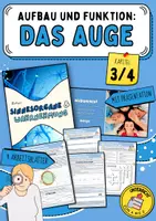 Vorschau - Arbeitsblätter - Aufbau und Funktion des Auges (Bestandteile Auge / Weg des Lichts / Entstehung Bild / Fehlsichtigkeit / kurzsichtig / weitsichtig / Stäbchen / Zapfen / Blinder Fleck / Kreuzworträtsel / Biologie / Sinnesorgane) - Deckblatt