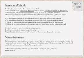 Vorschau - Arbeitsblätter - XL Übungsheft: Schriftliche Subtraktion, 43 (!) Seiten!, mit und ohne Übertrag, Förderheft - Seite 1