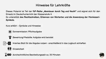 Vorschau - Fördermaterial/Inklusion - Mission Sprachreise: Schleichdiktat (Wortarten) Tag & Nacht - Seite 1