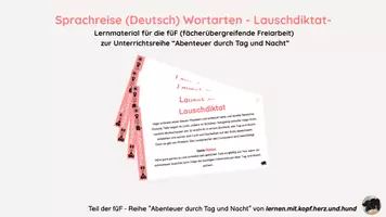 Vorschau - Fördermaterial/Inklusion - Mission Sprachreise: Lauschdiktat (Wortarten) Tag und Nacht - Deckblatt