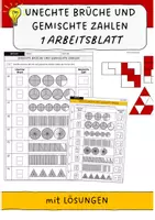 Vorschau - Arbeitsblätter - Unechte Brüche und gemischte Zahlen - Arbeitsblatt mit Lösungen (bildliche Darstellung von gemischten Zahlen) - Deckblatt