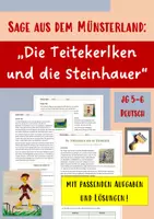 Vorschau - Text - Sage (Münsterland): "Die Teitekerlken und die Steinhauer" (Erdgeister, Kobolde, Legenden) mit Aufgaben+LÖSUNGEN (Klasse 5 + 6) - Deckblatt