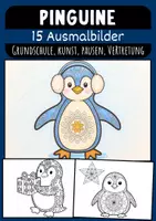 Vorschau - Mal- und Bastelvorlagen - Pinguine Mandalas für Kinder Ausmalbilder für Grundschule Kunst - Deckblatt