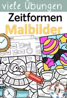 Vorschau - Arbeitsblätter - Zeitformen - Lesen & Malen - Übung zu Präsens, Präteritum, Perfekt und Futur - Deckblatt