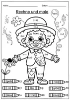 Vorschau - Arbeitsblätter - Karneval Fasching Grundschule 1. Klasse Rechenmalblätter ZR 20 – Rechnen Malen Plus und Minus - Seite 1