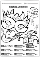 Vorschau - Arbeitsblätter - Karneval Fasching Grundschule 1. Klasse Rechenmalblätter ZR 20 – Rechnen Malen Plus und Minus - Seite 3