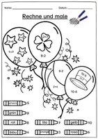 Vorschau - Arbeitsblätter - MATHE BUNDLE Neujahr & Karneval Grundschule ZR 10 + 20 Rechenmalblätter – Rechnen Malen Plus und Minus Klasse 1 - Seite 2