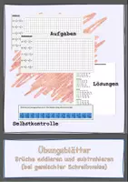 Vorschau - Arbeitsblätter - Brüche addieren und subtrahieren bei gemischter Schreibweise - Deckblatt