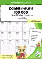 Vorschau - Arbeitsblätter - Schriftliche Division im Zahlenraum 100 000 – zweistelliger Divisor, Übungsmappe & Arbeitsblätter mit Lösungen - Deckblatt