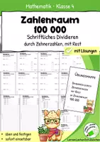Vorschau - Arbeitsblätter - Schriftliche Division im Zahlenraum 100 000 – durch Zehnerzahlen mit Rest, Übungsmappe & Arbeitsblätter mit Lösungen - Deckblatt