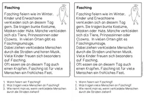 Vorschau - Arbeitsblätter - Fasching - Sachtexte für Hefteinträge, 3x differenziert | Leseverständnis Klasse 1 & 2 - Seite 1