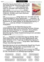 Vorschau - Arbeitsblätter - Beschleunigung | Lückentext | Physik | Bewegung & Grundlagen - Seite 1