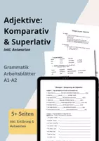 Vorschau - Arbeitsblätter - DAF/DAZ Materialpaket Grammatik: Übungen Steigerung der Adjektive - Positiv, Komparativ, Superlativ, Regeln, Erklärung Daf, Daz, Deutsch, A1, A2, B1, Sätze - Deckblatt