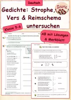 Vorschau - Arbeitsblätter - Gedichte unter der Lupe - Strophe, Vers, Reimschema - Deckblatt