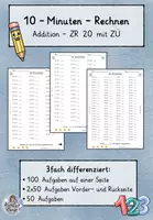 Vorschau - Arbeitsblätter - Addition - ZR 20 mit ZÜ - dreifach differenziert - 10x100/50 Aufgaben - Deckblatt