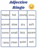 forhåndsvisning - Adjective Bingo - Adjektiv-bingo og flashkor - side 1