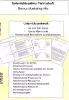 Vorschau - Stundenentwürfe - Unterrichtsentwurf Wirtschaft Jahrgang 7: Marketing Mix - Deckblatt