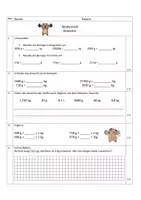 Vorschau - Arbeitsblätter - Matheprobe zum Thema "Gewichte" (Klasse 3/4) - Kilogramm, Gramm, Lückentext, Sachaufgabe - Seite 1