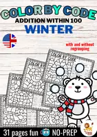 Aperçu - Feuilles d'exercices - Color by code - Addition to 100 (Winter) Hiver Additions Mathématiques Anglais - Page de couverture