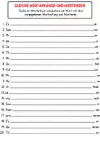 Vorschau - Arbeitsblätter - Gleiche Wortanfänge und Wortenden - Deckblatt