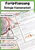 Vorschau - Arbeitsblätter - Fortpflanzung Biologie Klassenarbeit 7. Klasse Gymnasium - Deckblatt