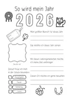Vorschau - Arbeitsblätter - Neujahr: Gute Vorsätze und Wünsche für 2026 - Vorlage zum Ausfüllen - Seite 1