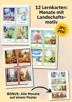 Vorschau - Bildkarten - Monate lernen mit Bildkarten – 24 Monatskarten mit Jahreszeitenfarben für Kindergarten & Grundschule - Seite 1
