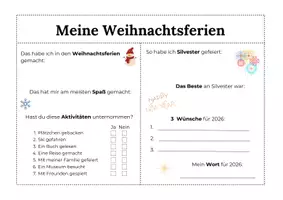 Vorschau - Arbeitsblätter - Meine Weihnachtsferien – Reflexionsblatt | 3./4. Klasse - Deckblatt
