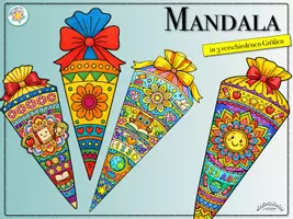 Vorschau - Mal- und Bastelvorlagen - Mandalas SCHULTÜTEN - Einschulung, Zuckertüten - Seite 1