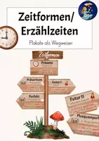Vorschau - Mal- und Bastelvorlagen - Zeitformen / Erzählzeiten - Plakate (Präsens, Präteritum, Perfekt) - Deckblatt