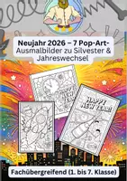 Vorschau - Mal- und Bastelvorlagen - Pop-Art Neujahr Silvester Ausmalbilder - Deckblatt