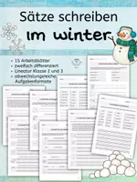 Vorschau - Arbeitsblätter - Sätze schreiben - Winter - Würfelsätze, Purzelsätze, Schlangesätze uvm - Deckblatt