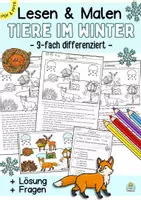 Vorschau - Mal- und Bastelvorlagen - Lesen Verstehen Malen Winter, Klasse 2, 3, 4, DaZ, differenzierter Lesetext - Deckblatt