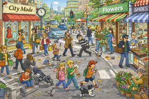 Vorschau - Stundenentwürfe - Wimmelbild "In der Stadt" - DEUTSCH FÜR ZWISCHENDURCH - kreatives Schreiben - Rechtschreibung - Seite 1