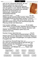 Vorschau - Arbeitsblätter - Holz | Lückentext | Erdkunde | Rohstoffe | Wald - Seite 1