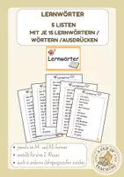Vorschau - Arbeitsblätter - 6 Lernwörter-Listen mit je 15 Lernwörtern / Ausdrücken zur Übung der Rechtschreibung - Deckblatt