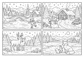 Vorschau - Mal- und Bastelvorlagen - Der Winter kommt! – Ausmalbilder mit Landschaft & Tieren - Seite 1
