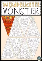 Vorschau - Mal- und Bastelvorlagen - Monster-Wimpelkette – Kreatives Ausmalbilder - Deckblatt