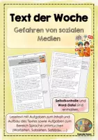 Vorschau - Arbeitsblätter - Text der Woche - Gefahren von sozialen Medien - Deckblatt