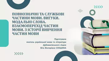 Попередній перегляд - Повнозначні та службові частини мови. Вигуки. Модальні слова. Взаємоперехід частин мови. З історії вивчення частин мови - Обкладинка
