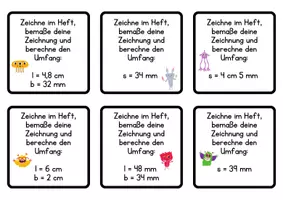 Vorschau - Aufgabenkarten - Rechteck Quadrat Umfang - Seite 1