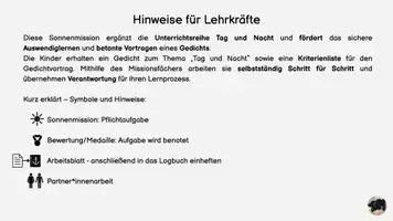 Vorschau - Fördermaterial/Inklusion - Mission Sprachreise: (Deutsch) Gedicht - Tag und Nacht - Seite 1