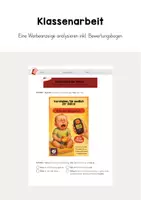 Vorschau - Arbeitsblätter - Klassenarbeit - Eine Werbeanzeige analysieren inkl. Bewertungsbogen - AIDA - Aufbau einer Werbeanzeige - Deutsch - Deckblatt