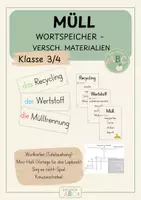 Vorschau - Arbeitsblätter - Müll Wortspeicher: verschiedene Materialien (Klasse 3/4) - Deckblatt