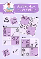 Vorschau - Arbeitsblätter - Sudoku 4x4: In der Schule (Rätsel für Vorschule & Anfangsunterricht) - Deckblatt