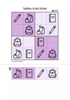 Vorschau - Arbeitsblätter - Sudoku 4x4: In der Schule (Rätsel für Vorschule & Anfangsunterricht) - Seite 1