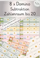 Vorschau - Spiele - 8x Domino Subtraktion im Zahlenraum bis 20, differenziert! mit Selbstkontrolle - Deckblatt
