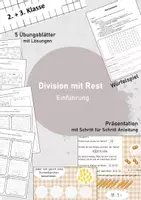 Vorschau - Arbeitsblätter - Division mit Rest / Geteilt mit Rest / Einführung - Deckblatt