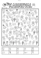 Vorschau - Arbeitsblätter - Karneval / Fasching: Suchbilder (Lesen, Zählen, Ausmalen) - Seite 1
