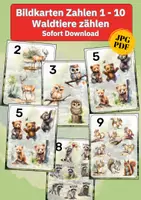Vorschau - Spiele - Zahlen 1–10 lernen mit Waldtieren | Zählkarten für Kindergarten & Vorschule - Deckblatt